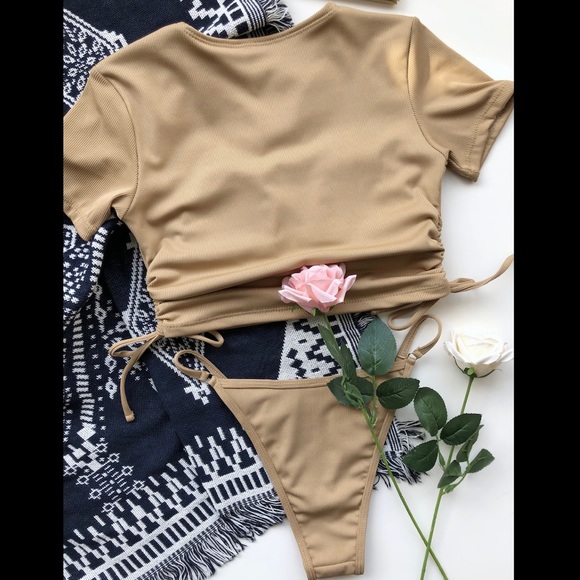 ribbed ruched t shirt bikini set Oct sale - Picture 3 of 5